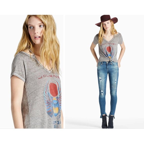 Journey Lucky Brand T-Shirt Tee Cold Shoulder Cutouts Gray Relaxed Size S - Picture 1 of 10
